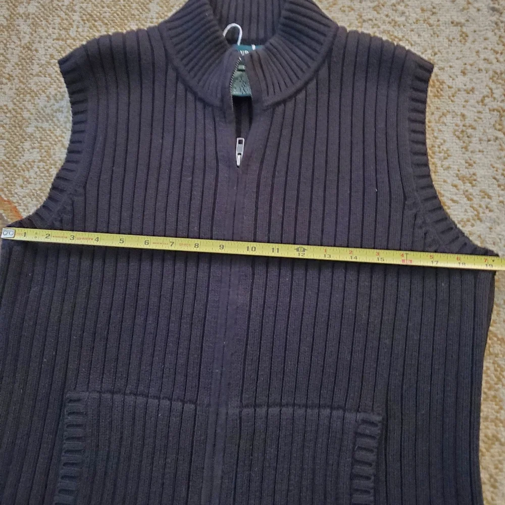 LAUREN RALPH LAUREN Ribbed Mock Neck Full Zip Vest Pockets L - Picture 9 of 11